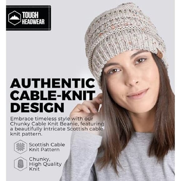 Cable Knit Slouchy Beanie - Premium Acrylic Winter Hat - Women's Warm Hat - Picture 3 of 8